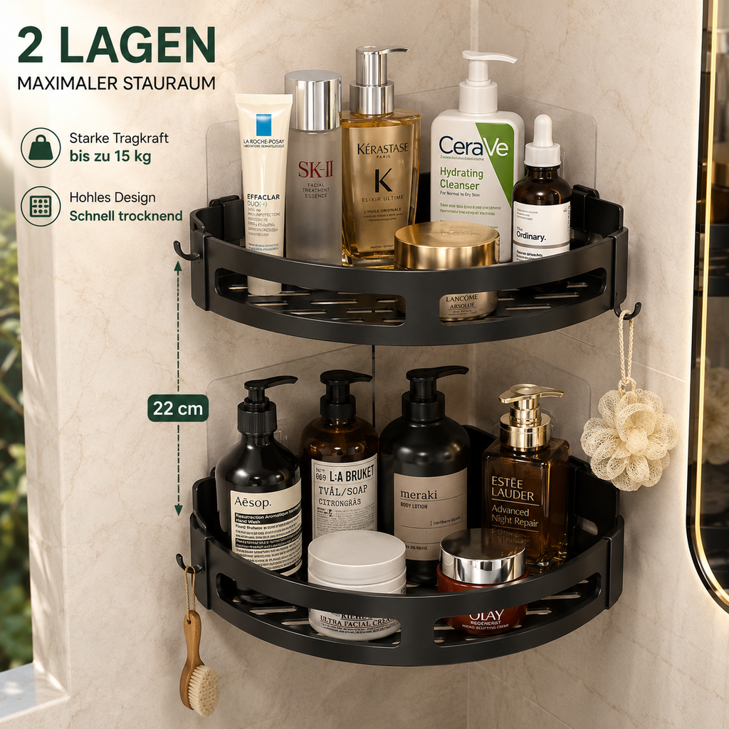 Duschablage ohne Bohren – Selbstklebendes Badregal in Mattschwarz