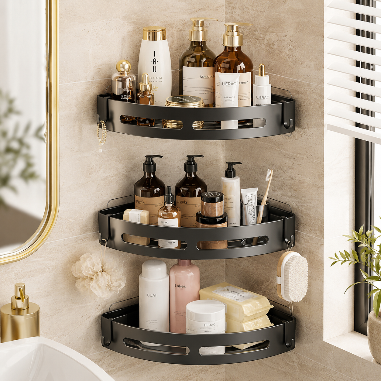 Duschablage ohne Bohren – Selbstklebendes Badregal in Mattschwarz